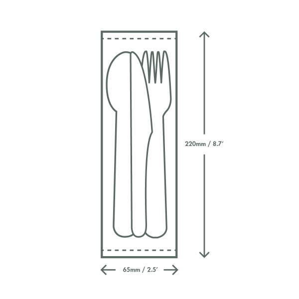 VW-KFSWN Vegware Compostable CPLA Cutlery Kit (6.5in knife, fork, spoon & napkin in bio film)